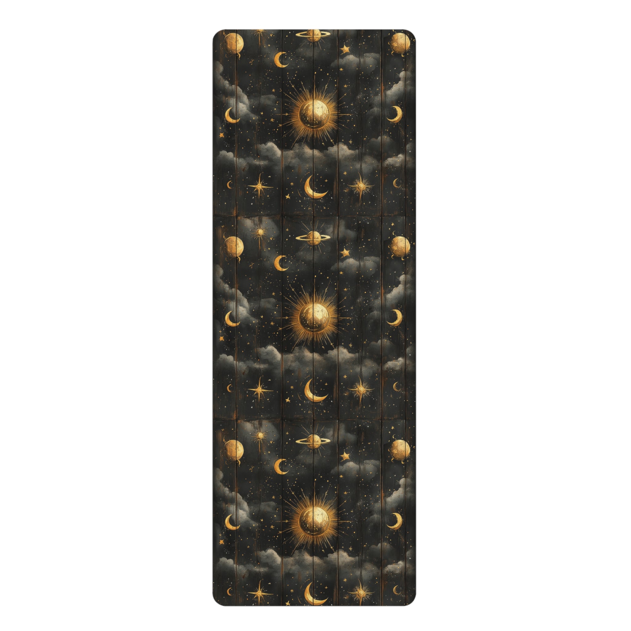 Celestial Moon & Sun Rubber Yoga Mat — Boho Night Sky Non-Slip Exercise Mat