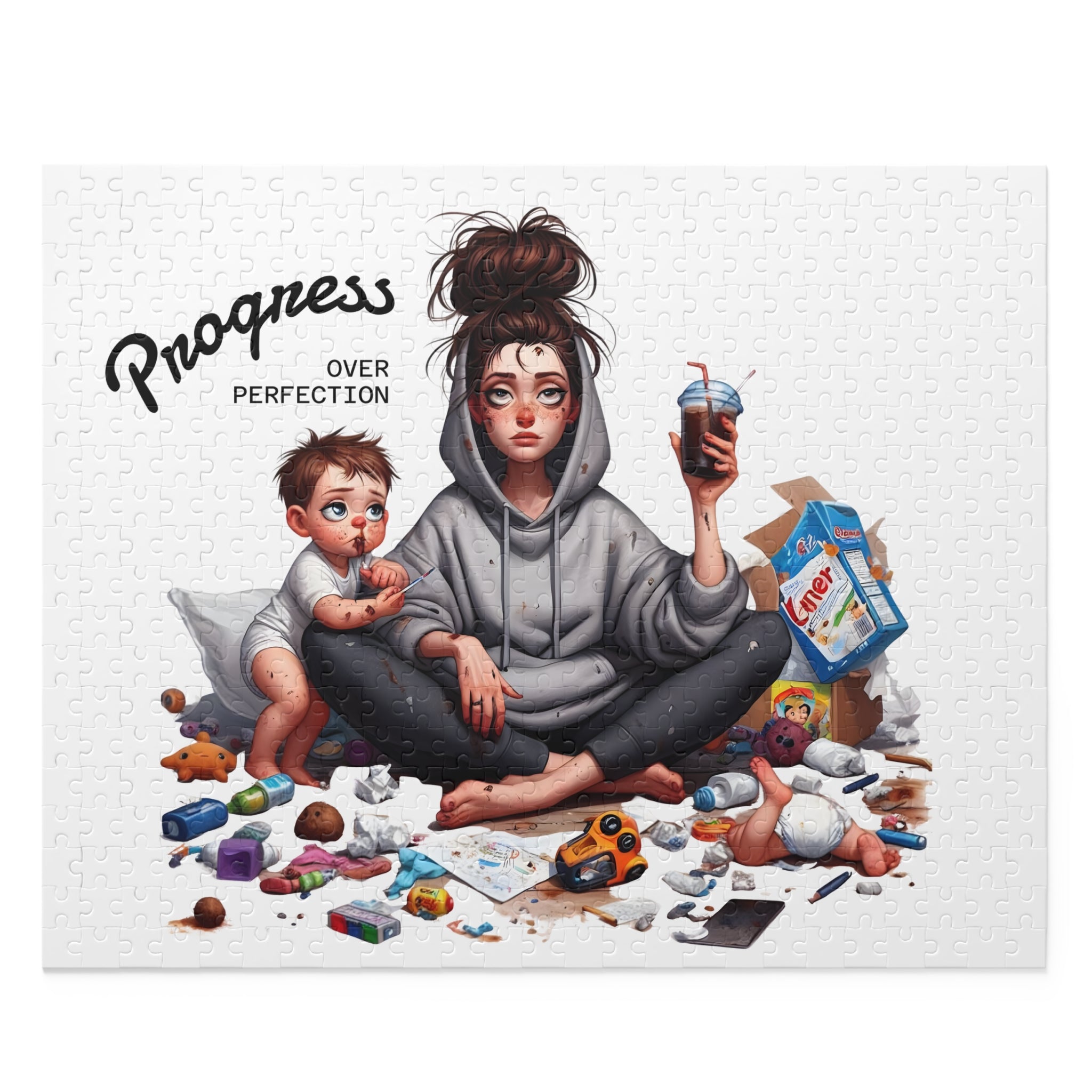 Progress Over Perfection Puzzle - Motivational 120/252/500-Piece Jigsaw for Busy Moms