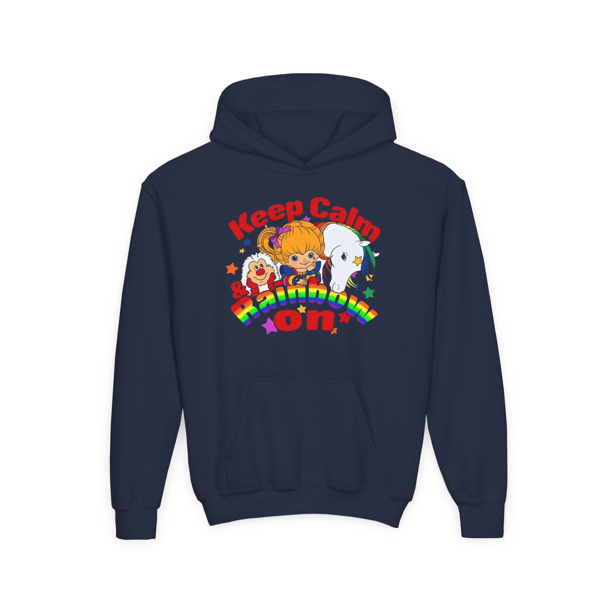 Keep Calm & Rainbow On Youth Hoodie – Cute Cartoon Rainbow Pride Sweatshirt