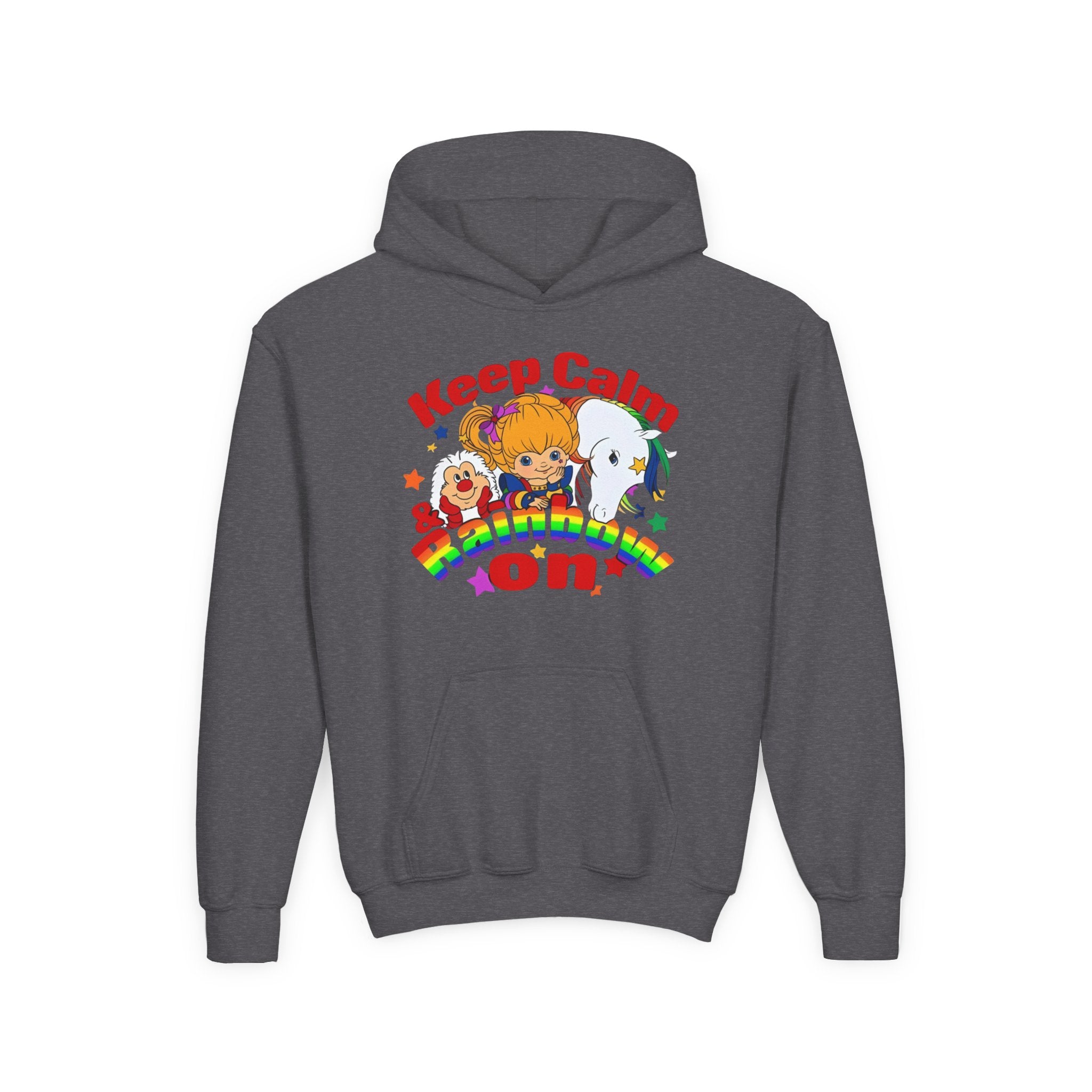 Keep Calm & Rainbow On Youth Hoodie – Cute Cartoon Rainbow Pride Sweatshirt