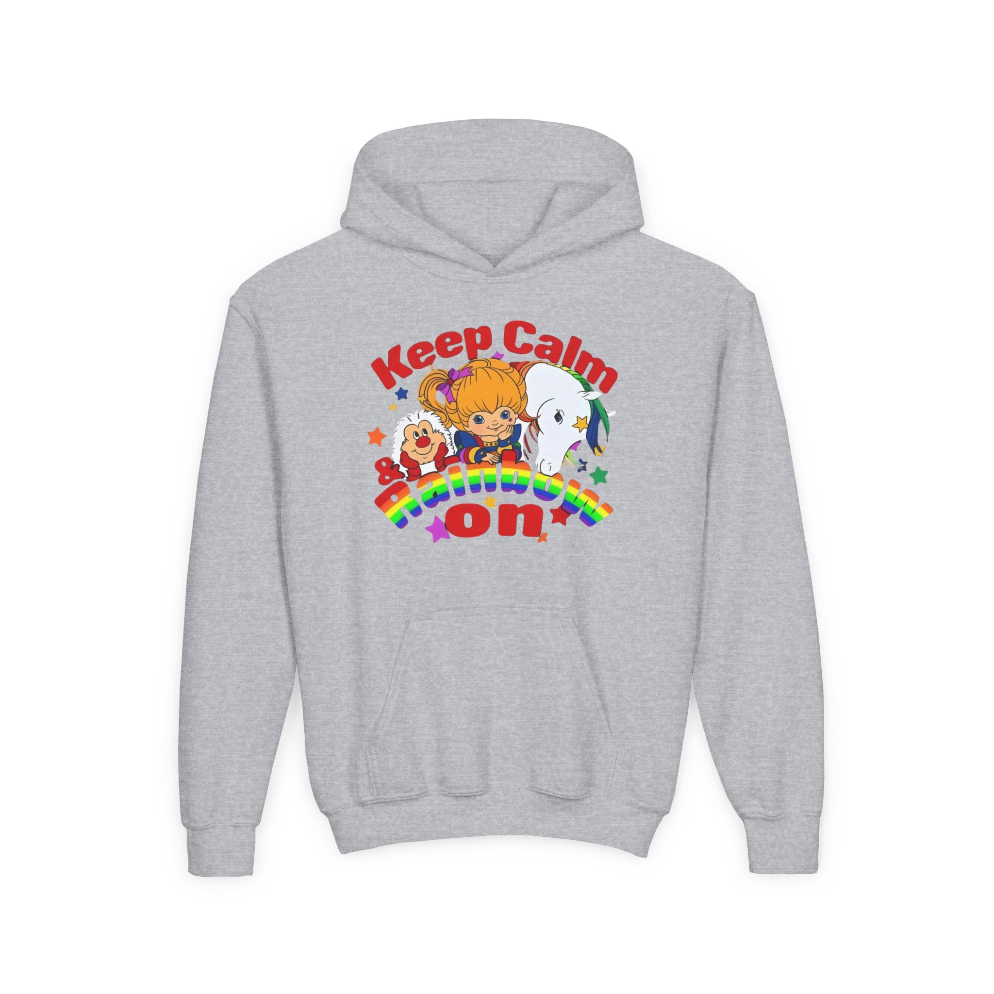 Keep Calm & Rainbow On Youth Hoodie – Cute Cartoon Rainbow Pride Sweatshirt