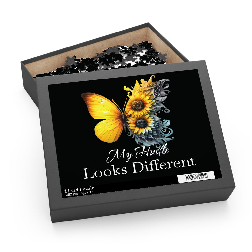 My Hustle Looks Different Jigsaw Puzzle — Sunflower Butterfly Motivational Puzzle (120/252/500 pcs)