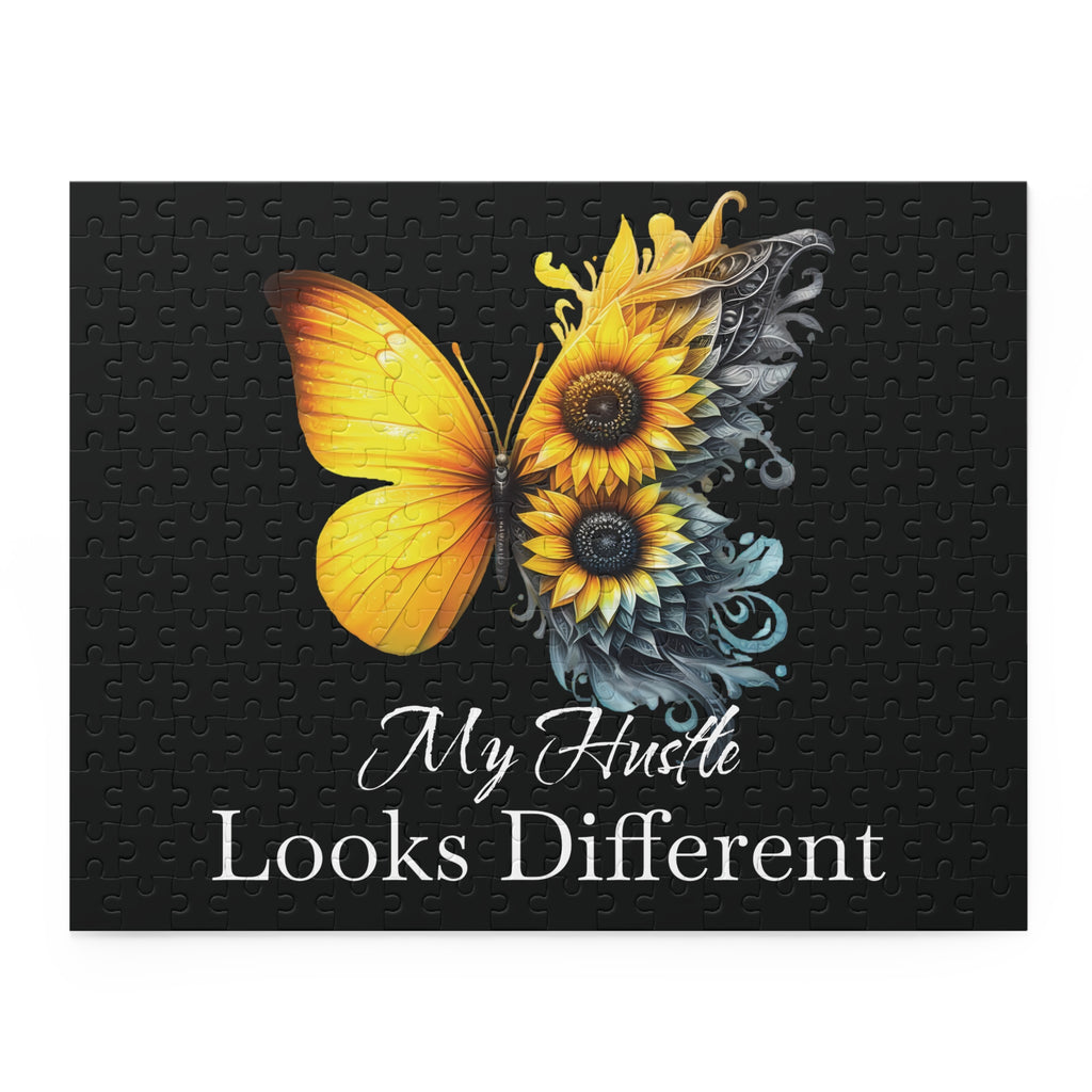 My Hustle Looks Different Jigsaw Puzzle — Sunflower Butterfly Motivational Puzzle (120/252/500 pcs)