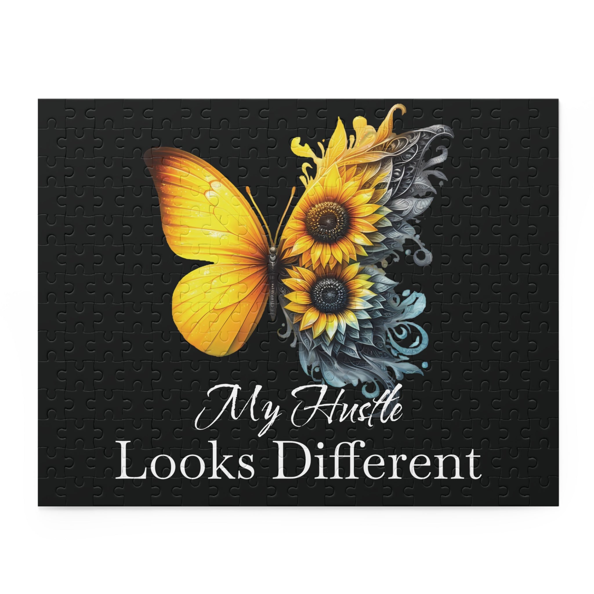My Hustle Looks Different Jigsaw Puzzle — Sunflower Butterfly Motivational Puzzle (120/252/500 pcs)