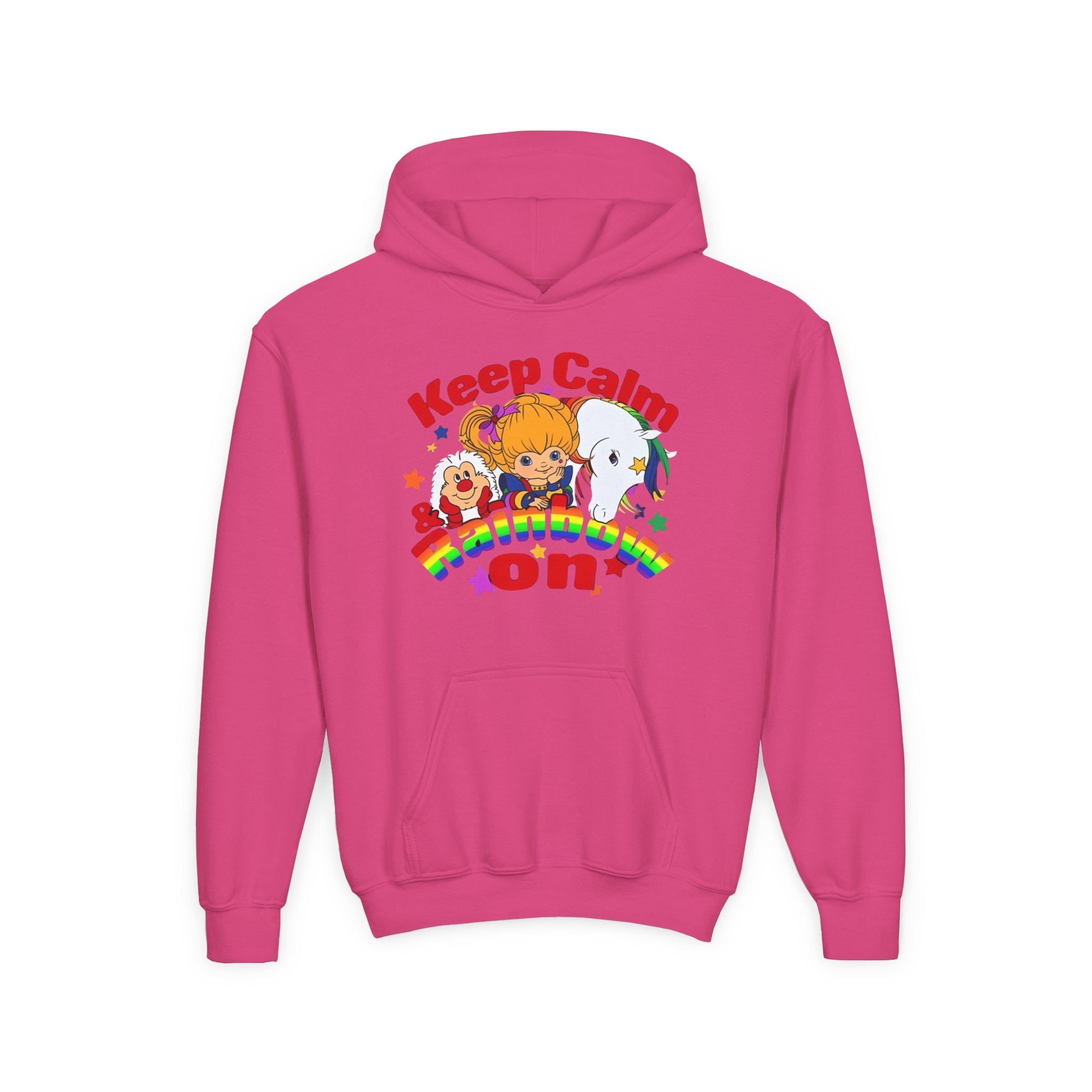 Keep Calm & Rainbow On Youth Hoodie – Cute Cartoon Rainbow Pride Sweatshirt