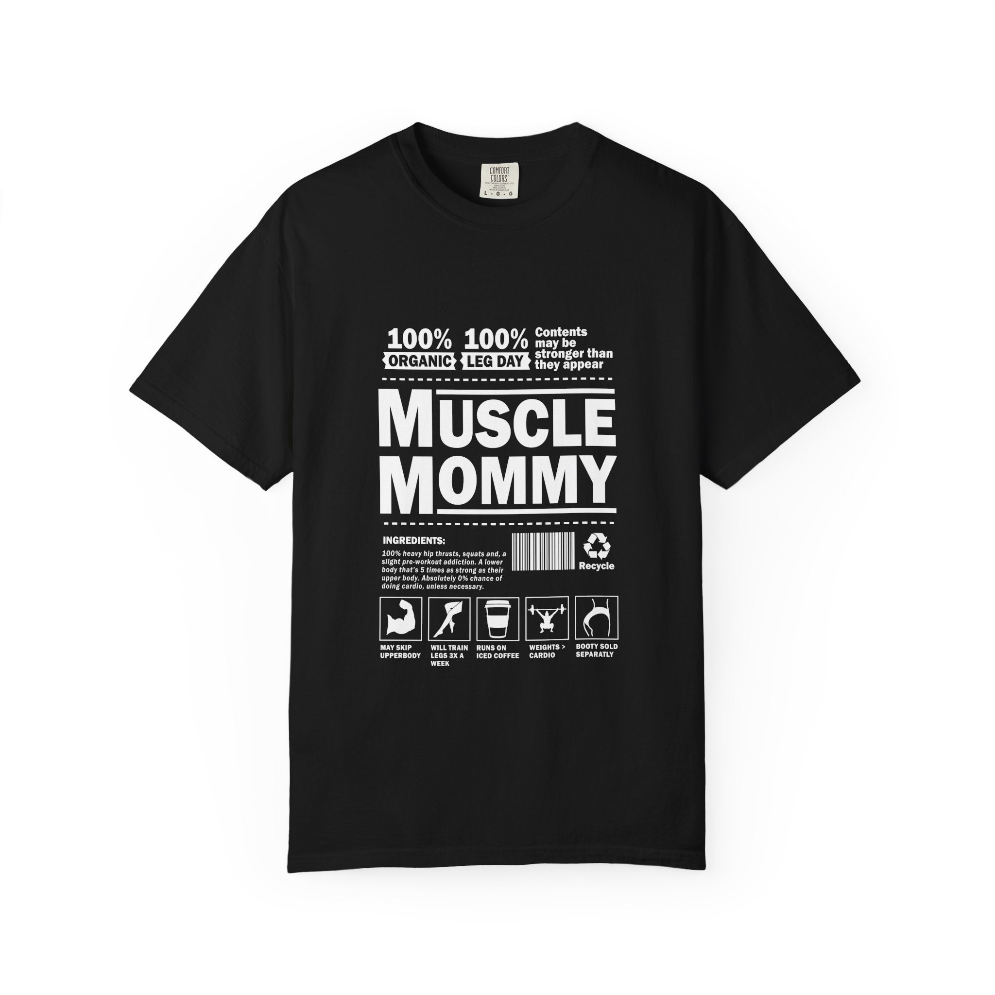 Muscle Mommy T-Shirt - Funny Gym Mom Workout Tee with Nutrition Facts