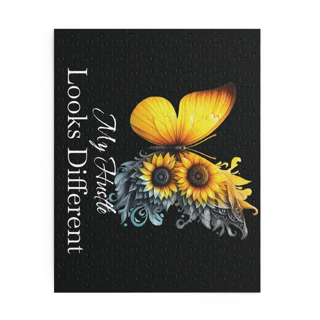 My Hustle Looks Different Jigsaw Puzzle — Sunflower Butterfly Motivational Puzzle (120/252/500 pcs)