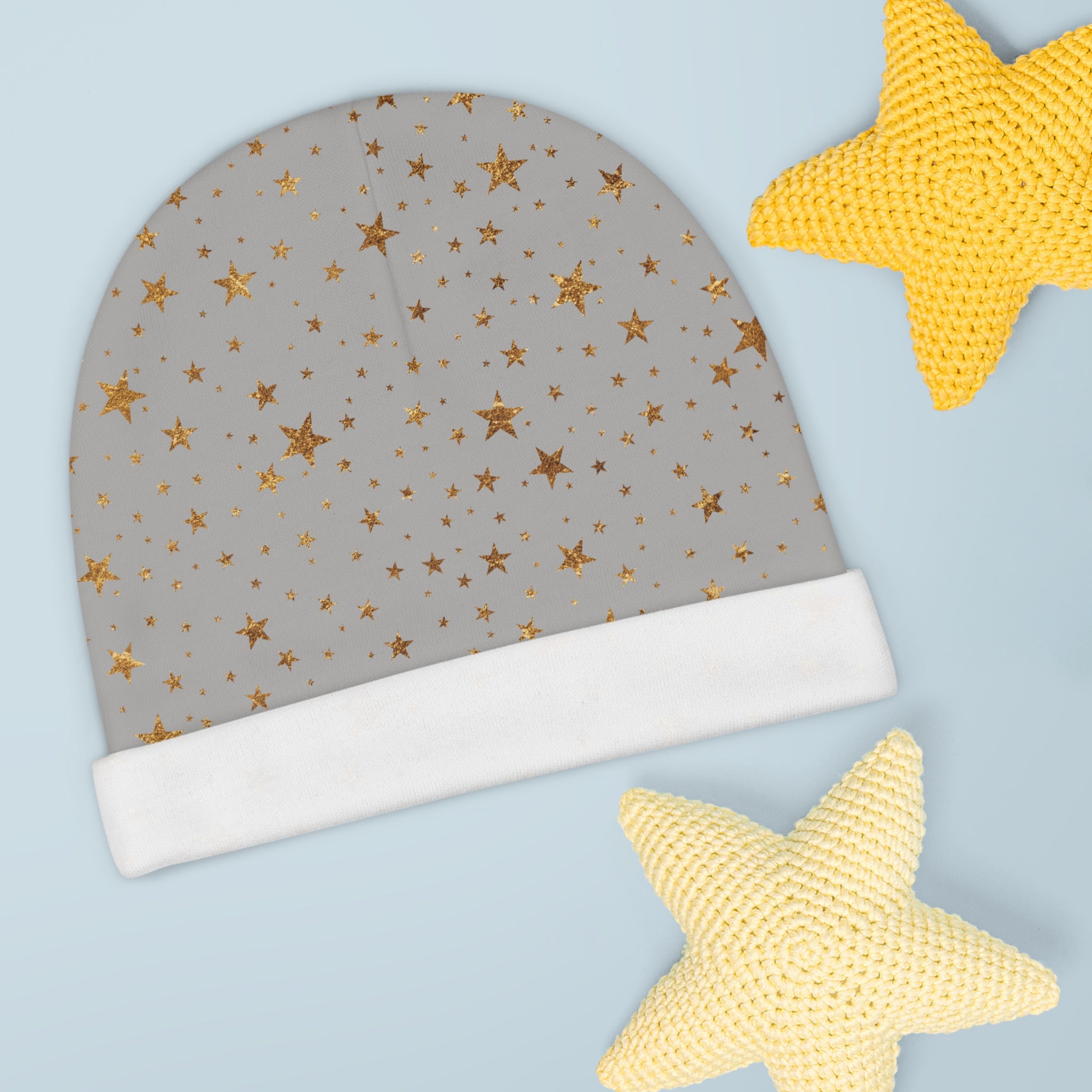 Baby Beanie — Gold Star Print Newborn Hat