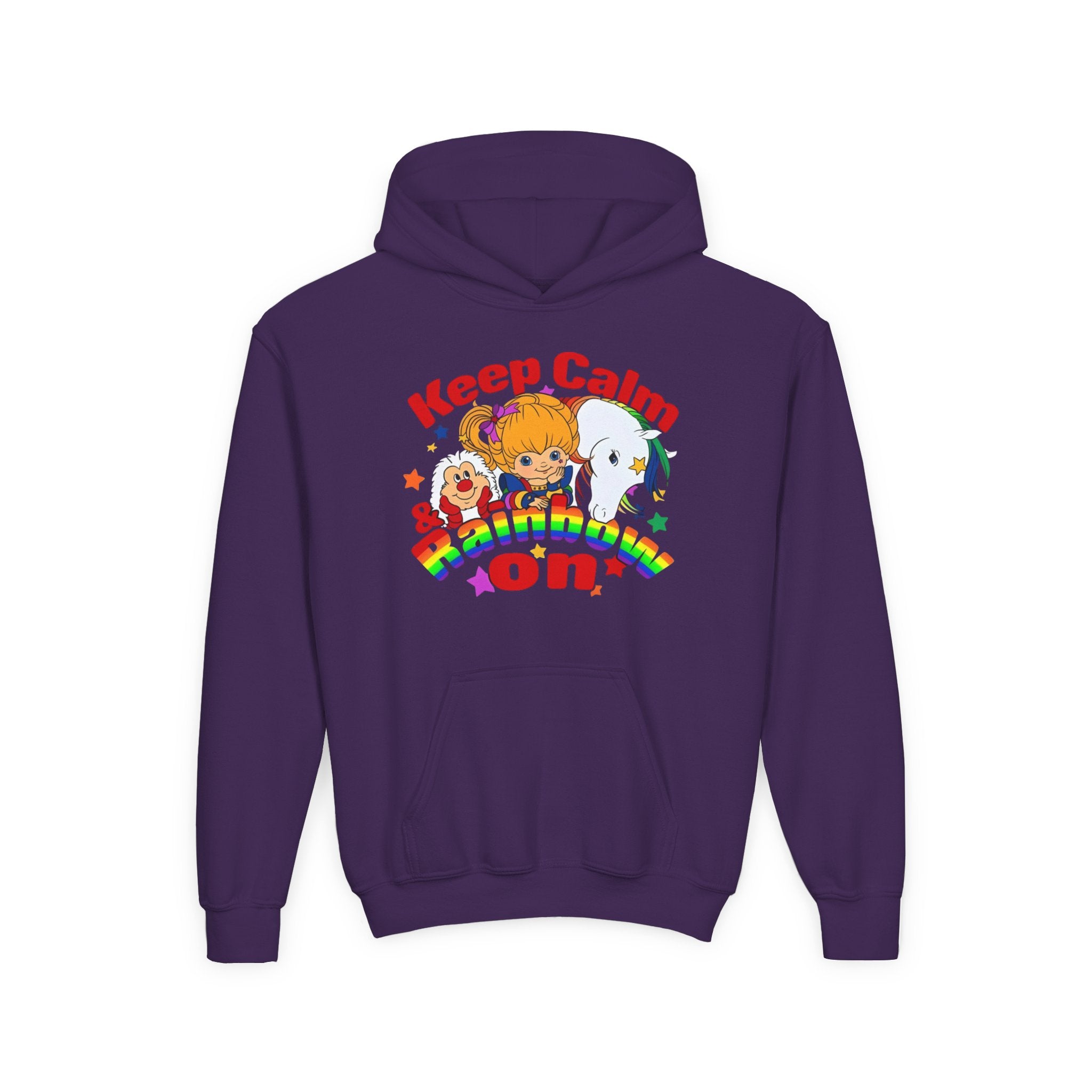 Keep Calm & Rainbow On Youth Hoodie – Cute Cartoon Rainbow Pride Sweatshirt