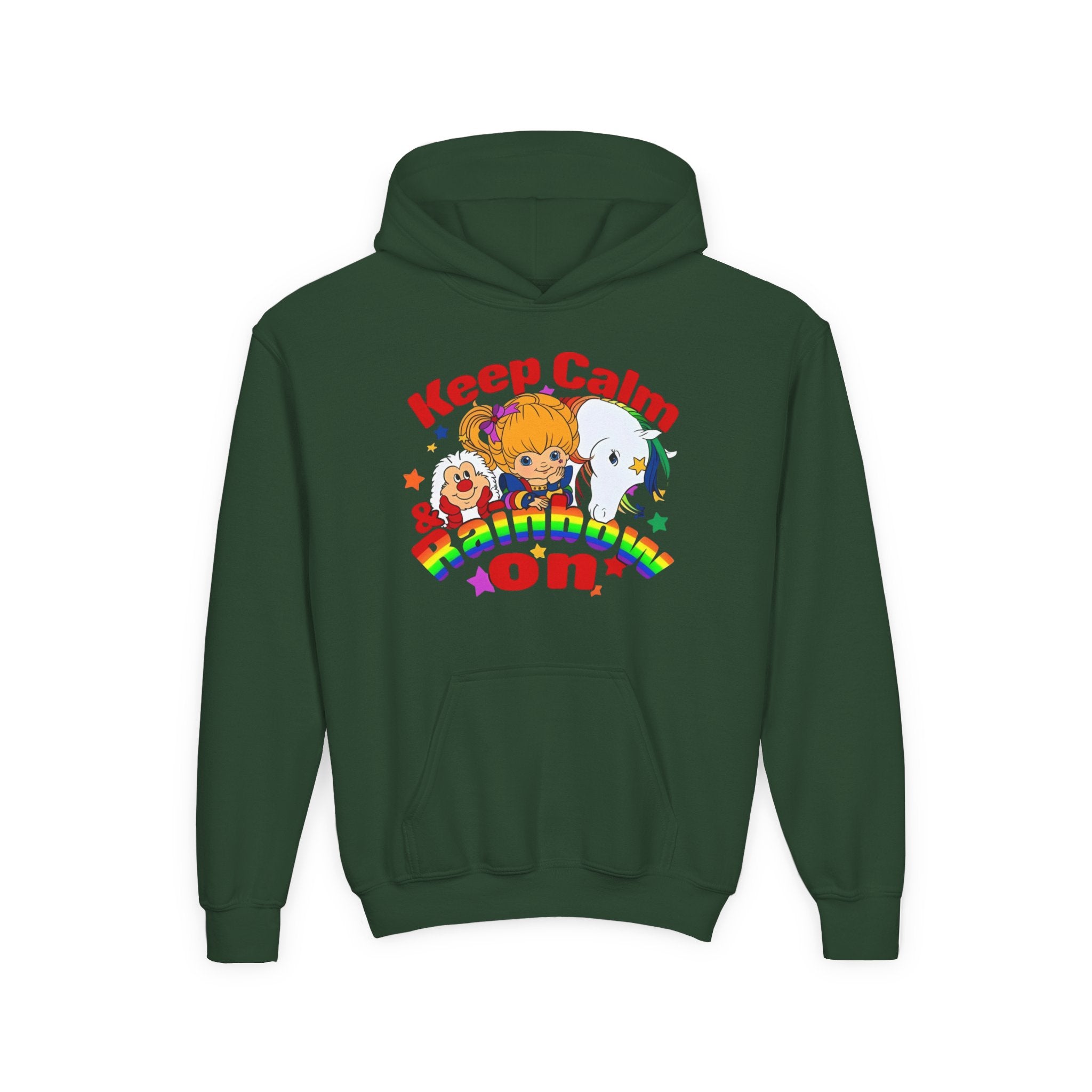 Keep Calm & Rainbow On Youth Hoodie – Cute Cartoon Rainbow Pride Sweatshirt