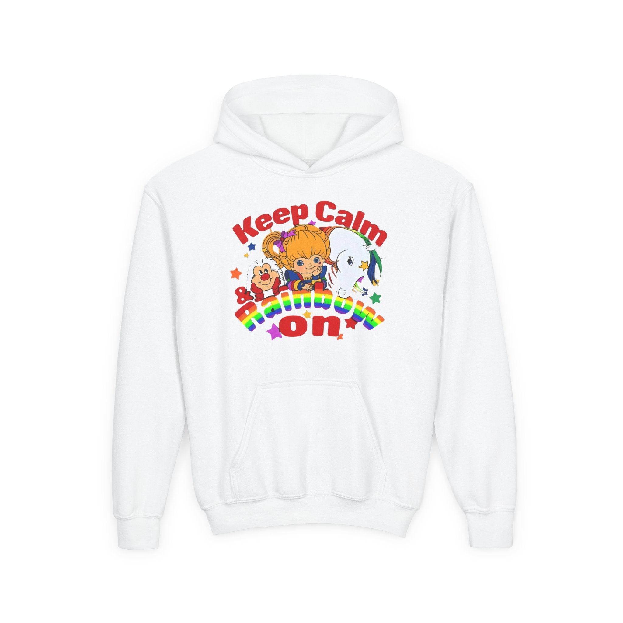 Keep Calm & Rainbow On Youth Hoodie – Cute Cartoon Rainbow Pride Sweatshirt