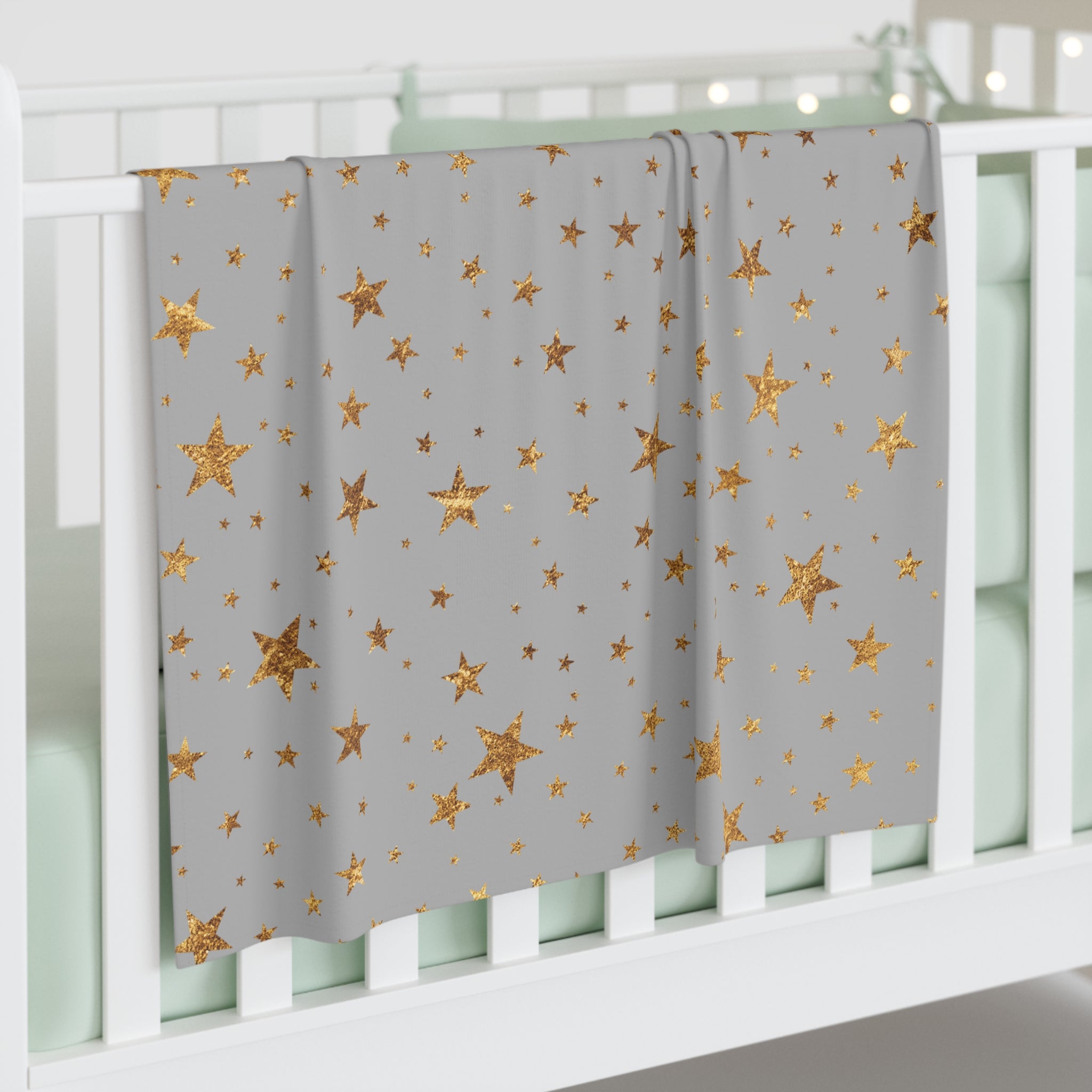 Gold Star Swaddle Blanket — Soft Grey Newborn Baby Wrap
