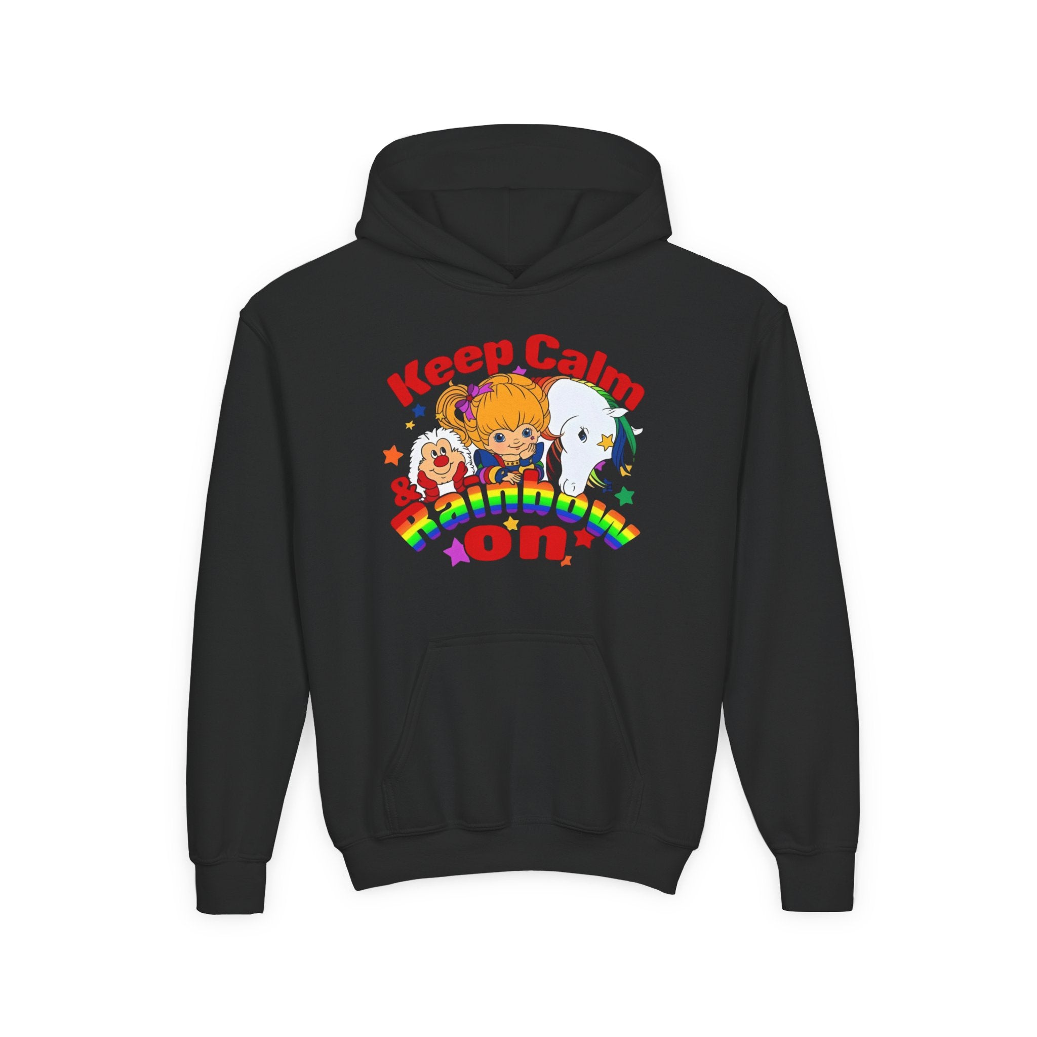 Keep Calm & Rainbow On Youth Hoodie – Cute Cartoon Rainbow Pride Sweatshirt